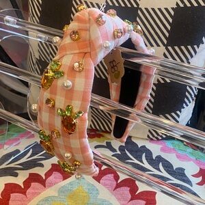 Elegant Pink Checkered Headband with Gem Accents